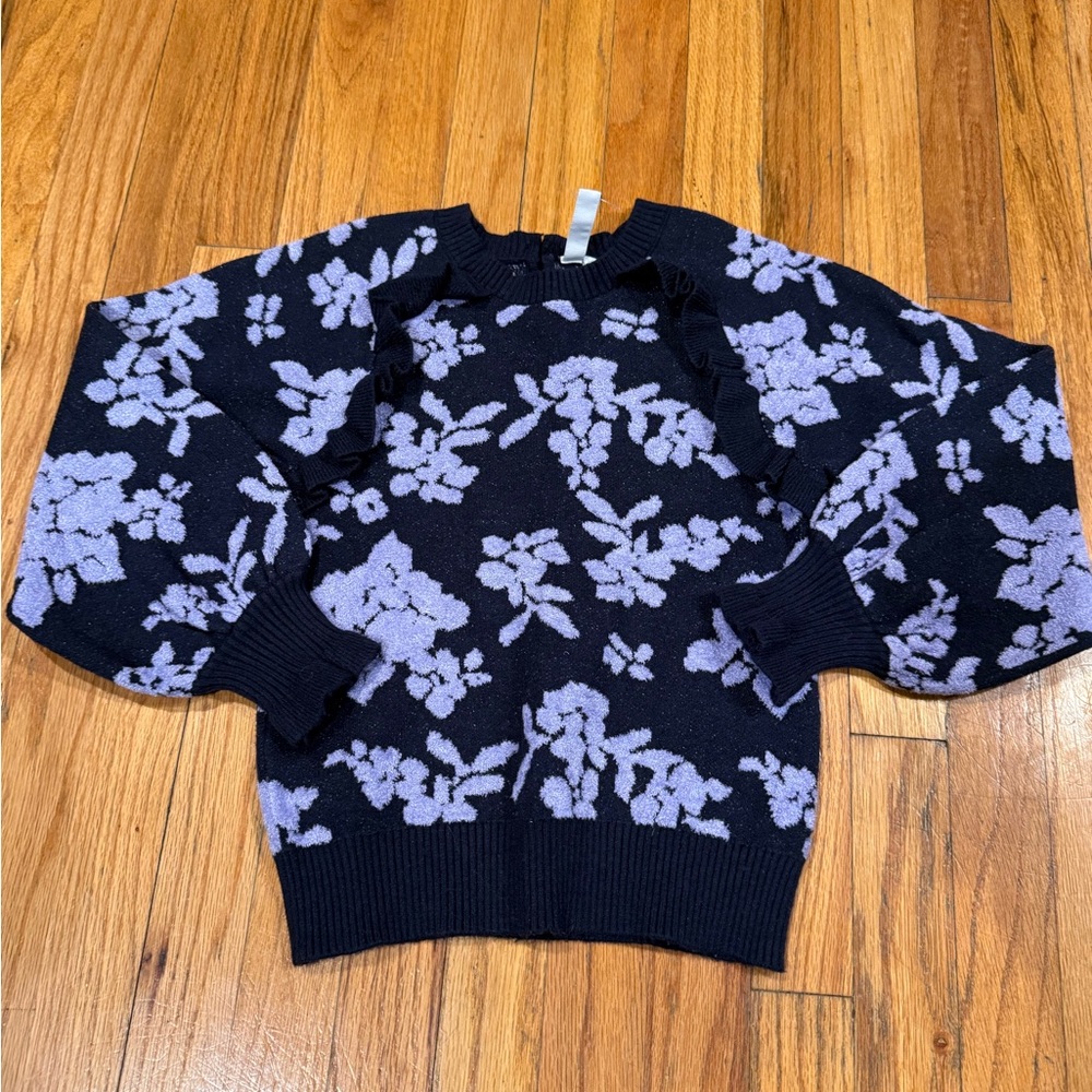 Janie and Jack Navy and Lavender Floral Sweater